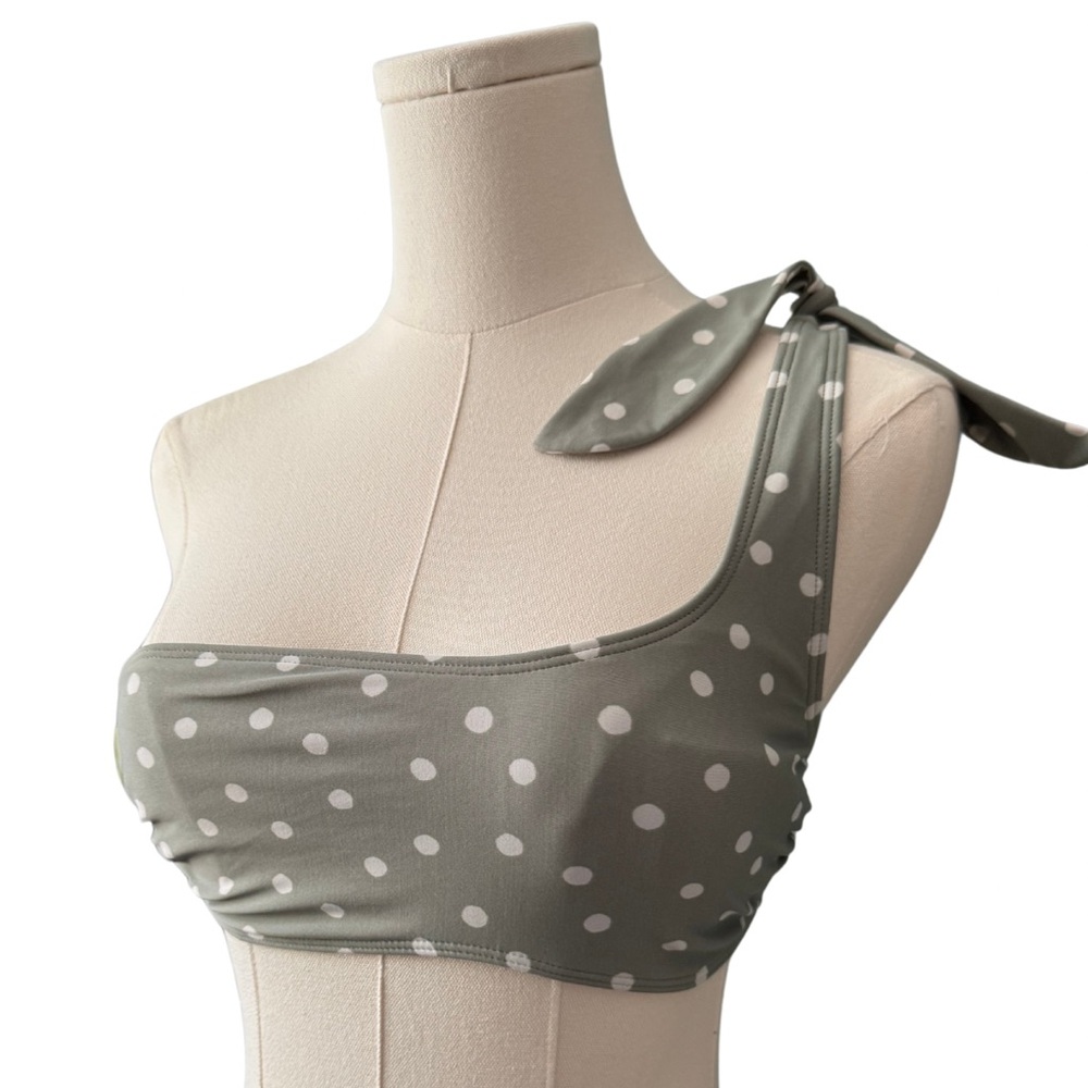 One shoulder Abercrombie and fitch green polka dot bikini top new